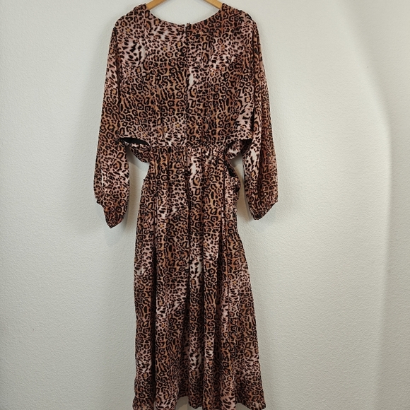 Anthropologie Ranna Gill Leopard Cut Out Midi Long Sleeve V-neck Dress Size 1X - Picture 13 of 16